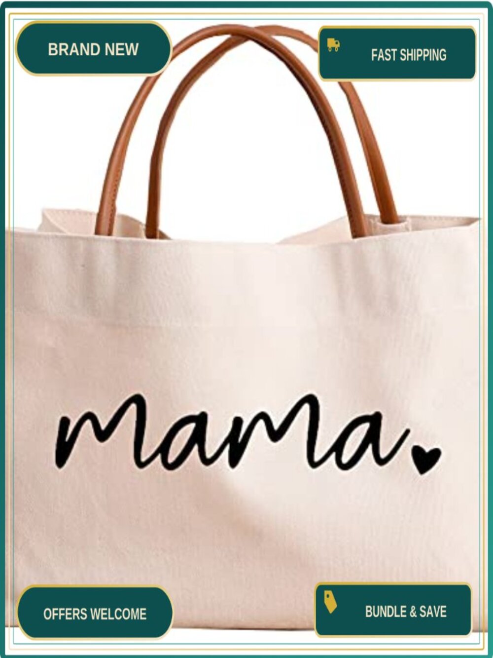 Canvas Tote Bag Mom Mama Print Tote for Hospital Beach Travel